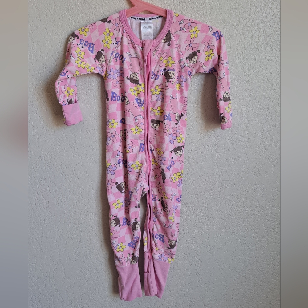 Bonds Disney Girls Pink Monsters Inc Graphic Printed Footie Pajamas Size 6M